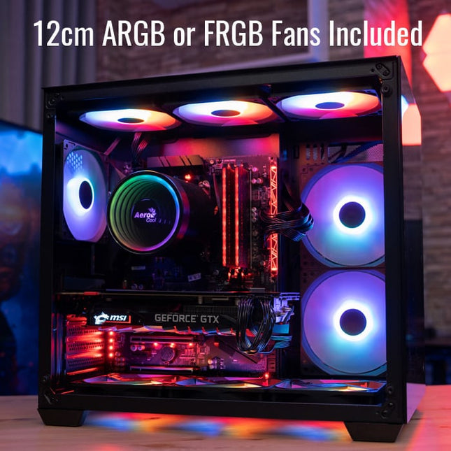 Case Gaming AeroCool Dryft-G-BK-V1 | Media Torre | Paneles de Vidrio Templado | 2 Ventiladores FRGB 140mm | Negro