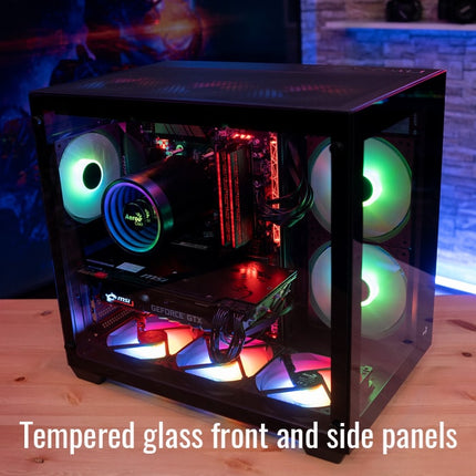 Case Gaming AeroCool Dryft-G-BK-V1 | Media Torre | Paneles de Vidrio Templado | 2 Ventiladores FRGB 140mm | Negro