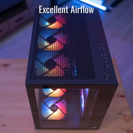 Case Gaming AeroCool Dryft-G-BK-V1 | Media Torre | Paneles de Vidrio Templado | 2 Ventiladores FRGB 140mm | Negro
