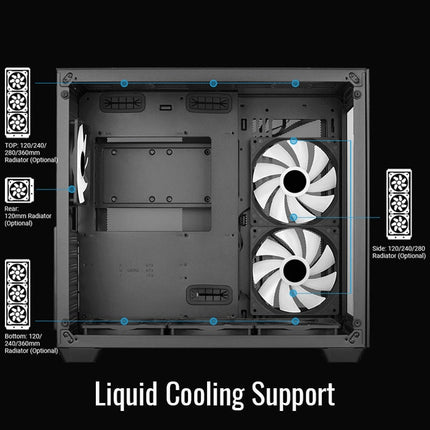 Case Gaming AeroCool Dryft-G-BK-V1 | Media Torre | Paneles de Vidrio Templado | 2 Ventiladores FRGB 140mm | Negro