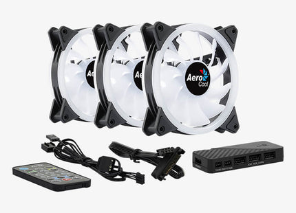 Abanico AeroCool Duo 12 Pro | 3 Ventiladores ARGB Pro | 120mm | Concentrador de Control RGB | Control Remoto