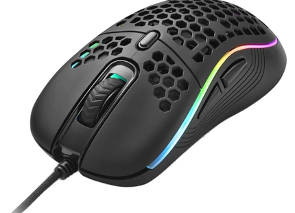 Mouse Gaming Sharkoon Light² S vista trasera con cable USB alámbrico y sensor PixArt PAW3327