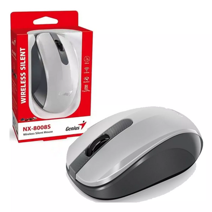 Mouse Genius RS2 NX-8008S | Inalámbrico con Receptor USB | 1200 DPI | Diseño Ambidiestro | Blanco/Gris