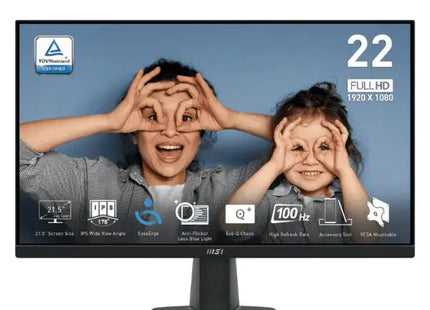 Base y soporte del Monitor MSI PRO MP225 en color negro con logo MSI visible