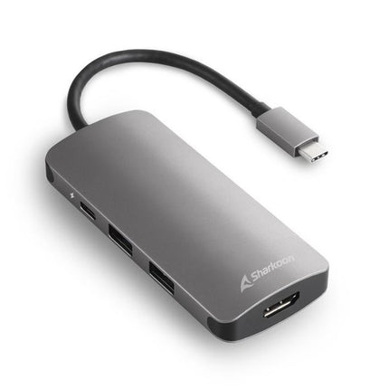 Hub Sharkoon USB 3.0 Type-C Multiport | 4 Puertos USB-A | Conector USB-C | Compacto | Color Gris