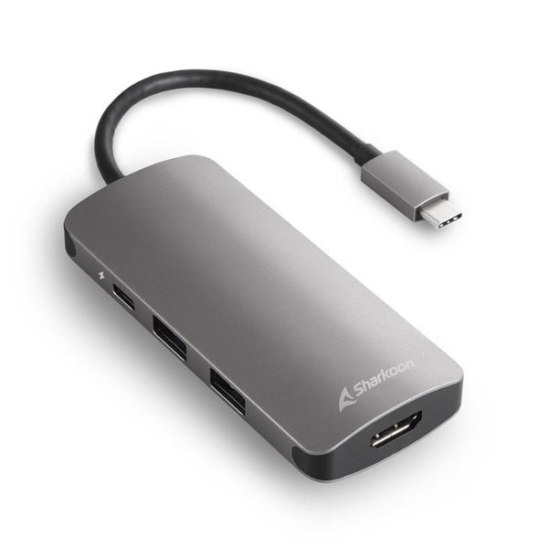 Hub Sharkoon USB 3.0 Type-C Multiport | 4 Puertos USB-A | Conector USB-C | Compacto | Color Gris