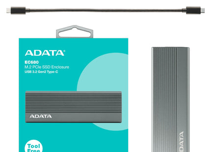Encapsulador SSD ADATA EC680 | USB-C 3.2 Gen2 | 10Gbps | Compatible con M.2 PCIe NVMe 2230/2242 | EC680-CCGY