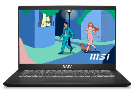 Laptop MSI Modern 14 C7M vista frontal abierta pantalla encendida