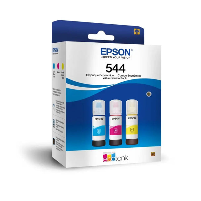 Pack 3 botellas tinta Epson T544 colores cian magenta amarillo vista frontal