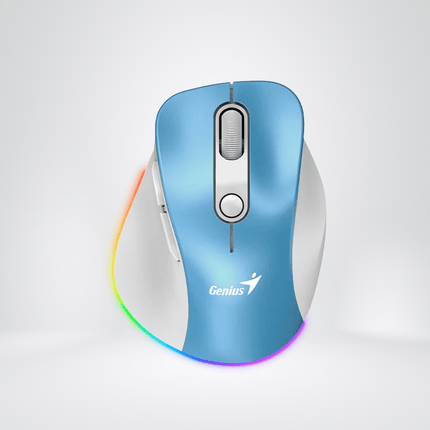 Mouse inalámbrico Genius RS2 Ergo 9000S Pro | RGB | Con receptor USB | Diseño ergonómico | Color Celeste