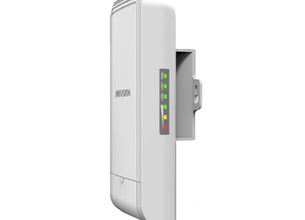 Puente inalámbrico Hikvision 5GHz vista posterior con especificaciones técnicas