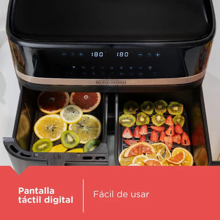 Freidora de Aire Black+Decker Purifry Digital AFBD92‑1BDLA | 9 L (2 × 4.5 L) | 1700 W | 9 Funciones | Panel Táctil | Negro/Champagne