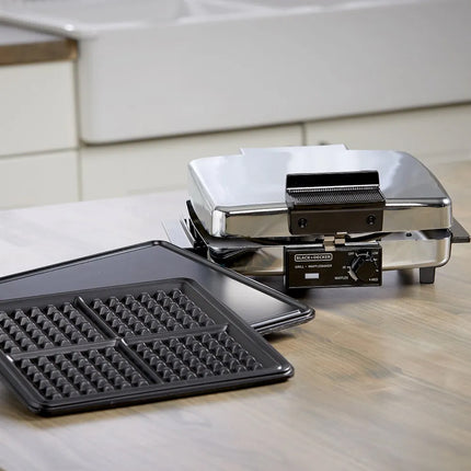 Wafflera 3‑en‑1 Black+Decker G49TD | Waffle + Parrilla + Plancha | 900 W | Acero Inoxidable