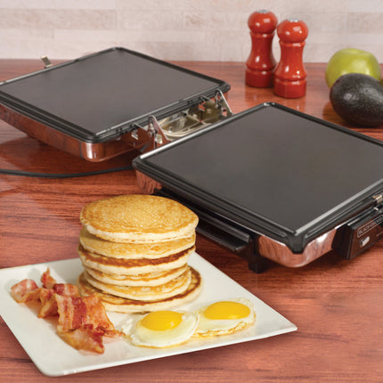 Wafflera 3‑en‑1 Black+Decker G49TD | Waffle + Parrilla + Plancha | 900 W | Acero Inoxidable