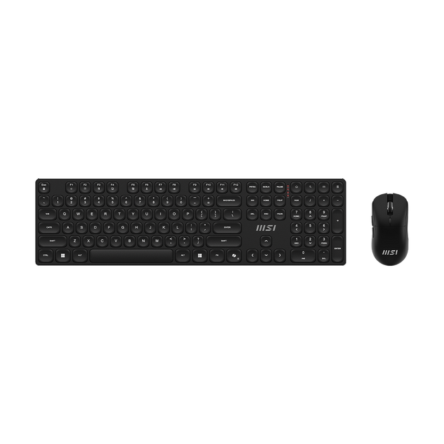 Combo inalámbrico MSI FORGE K210 con teclado y mouse sobre fondo blanco