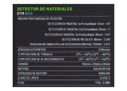 Gladiator Detector de Metal Madera y Cables DTM 8120 vista de pantalla