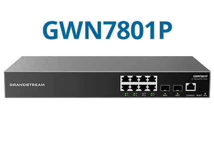 Grandstream GWN7801P Switch Administrable Capa 2+ con 8 Puertos Gigabit PoE+ y 2 Puertos SFP