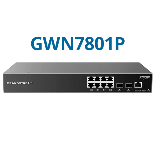 Grandstream GWN7801P Switch Administrable Capa 2+ con 8 Puertos Gigabit PoE+ y 2 Puertos SFP