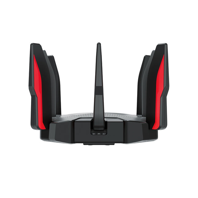 Router Archer GX90 vista lateral mostrando puertos Ethernet y conexiones