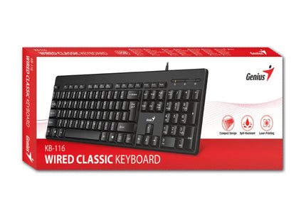 Teclado Genius KB-116 | Membrana | Alámbrico USB | Español | Resistente a Salpicaduras