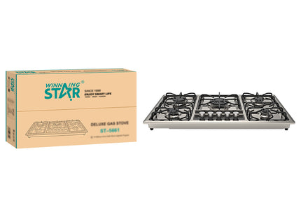 Winning Star cocina de gas 5 quemadores plateada, ST-5661