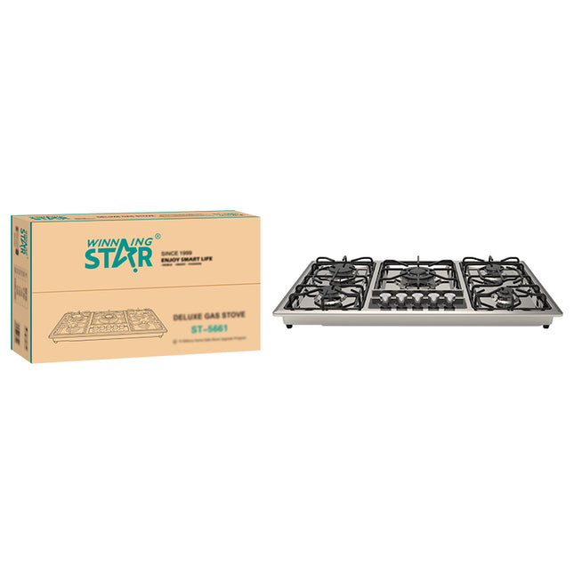 Winning Star cocina de gas 5 quemadores plateada, ST-5661