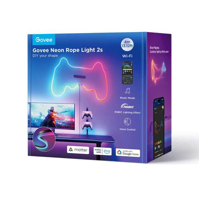 Luces Govee H61D4 Neon Rope Light 2S | 4 Metros | RGBIC | Wi-Fi + Bluetooth | Flexible | Negro