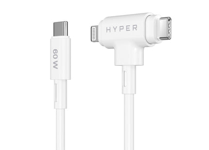 Targus cable de carga hyper 60W 2 en 1 USB-C en blanco - HJ4010WHGL - vista en angulo