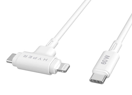 Targus cable de carga hyper 60W 2 en 1 USB-C en blanco - HJ4010WHGL - detalle del cable