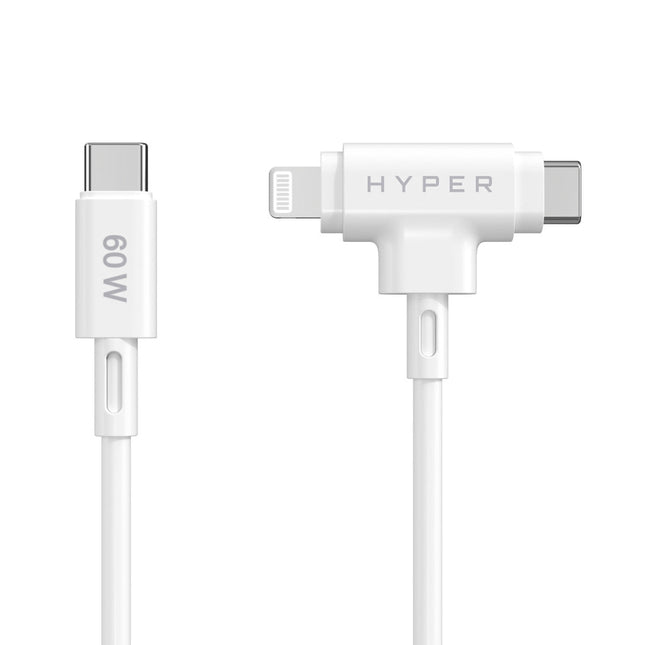 Targus cable de carga hyper 60W 2 en 1 USB-C en blanco - HJ4010WHGL - vista frontal