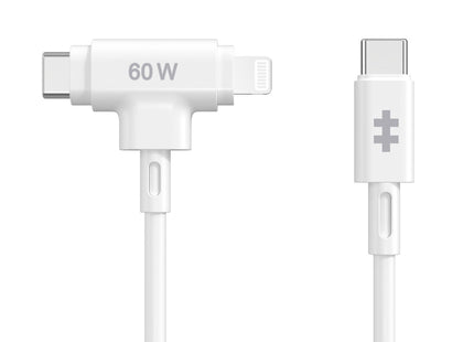 Targus cable de carga hyper 60W 2 en 1 USB-C en blanco - HJ4010WHGL - conectores USB-C y Lightning