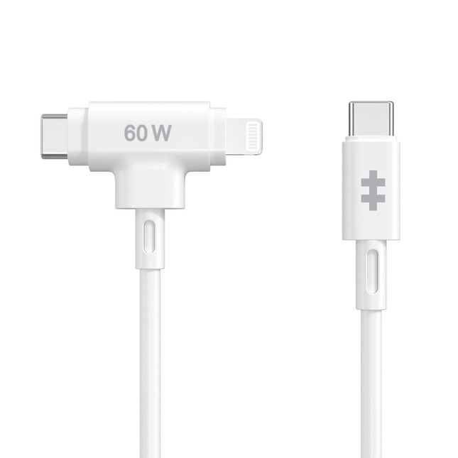 Targus cable de carga hyper 60W 2 en 1 USB-C en blanco - HJ4010WHGL - conectores USB-C y Lightning