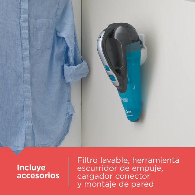 Aspiradora de Mano Black+Decker HLWVA325J21-B3 | Húmedo y Seco | Inalámbrica | 8 oz | Filtro Lavable | Montaje en Pared | Azul