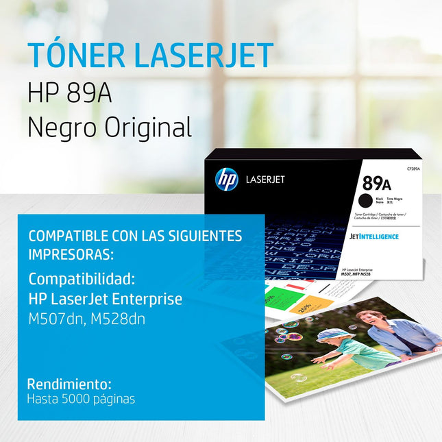 Cartucho de toner HP 89A negro CF289A vista frontal con etiqueta original HP