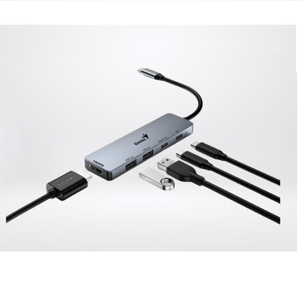 Hub Genius RS2 UH-545 | 4 Puertos USB 2.0 | Alámbrico | Color Gris | Diseño compacto y portátil