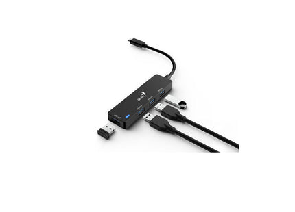 HUB Genius RS2 UH-400 | 4 Puertos USB 2.0 | Alámbrico | Compacto y portátil | Color Negro
