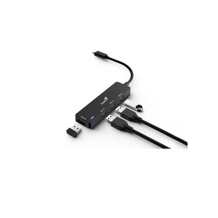 HUB Genius RS2 UH-400 | 4 Puertos USB 2.0 | Alámbrico | Compacto y portátil | Color Negro