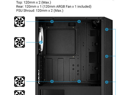 Case Gaming AeroCool Hive | Media Torre | ATX | Panel Lateral de Vidrio Templado | 1 Ventilador RGB | Negro