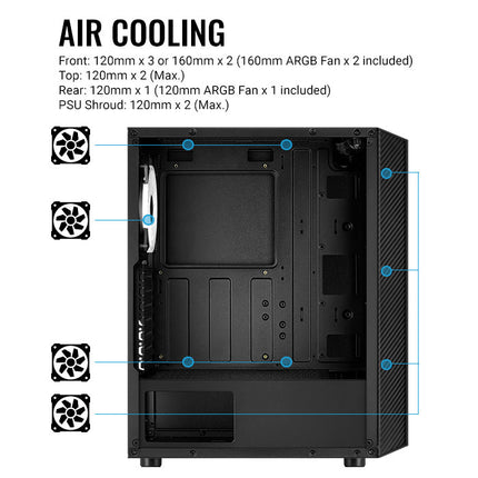 Case Gaming AeroCool Hive | Media Torre | ATX | Panel Lateral de Vidrio Templado | 1 Ventilador RGB | Negro