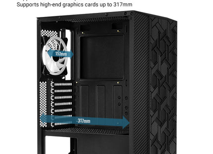 Case Gaming AeroCool Hive | Media Torre | ATX | Panel Lateral de Vidrio Templado | 1 Ventilador RGB | Negro