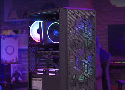 Case Gaming AeroCool Hive | Media Torre | ATX | Panel Lateral de Vidrio Templado | 1 Ventilador RGB | Negro