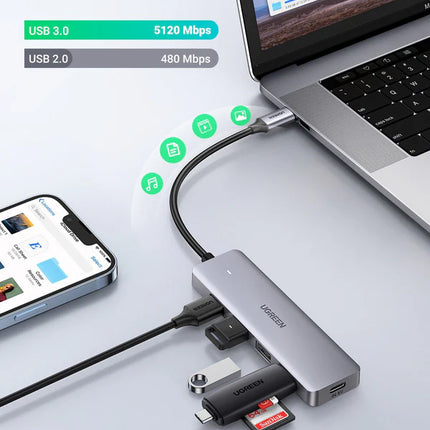Hub UGREEN CM511 USB-C | 3 Puertos USB-A 3.0 | 1 Puerto HDMI | Lector de Tarjetas SD/TF