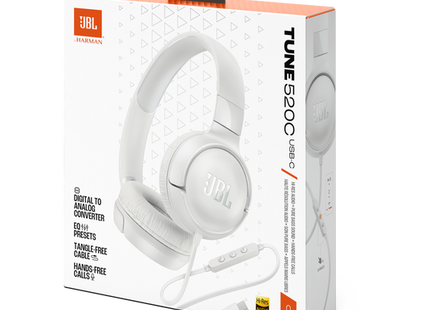 JBL Tune 520C audífonos plegables vista lateral derecha blanca