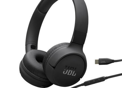 Auriculares JBL Tune 520C plegados mostrando diseño compacto portátil