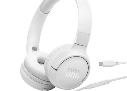 Headset JBL Tune 520C detalle cable USB-C y controles laterales