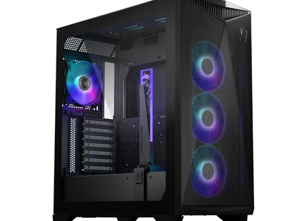 Case gaming MSI MPG GUNGNIR 300R AIRFLOW vista frontal con panel perforado y ventiladores ARGB