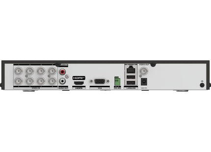 DVR Hikvision iDS-7208HUHI-M1/XT vista superior con logo y modelo
