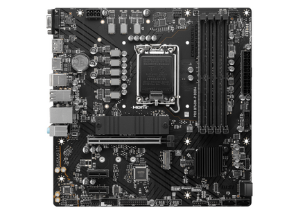 Tarjeta madre MSI PRO B760M-P vista frontal completa con socket LGA 1700 y ranuras DDR4