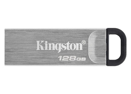 Memoria USB Kingston DTKN 128GB metálica vista frontal con logo