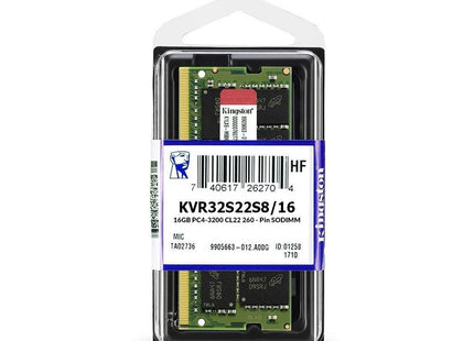 Memoria RAM Kingston ValueRAM | 16GB | DDR4 3200MHz | SODIMM | KVR32S22S8/16 | Para Laptop